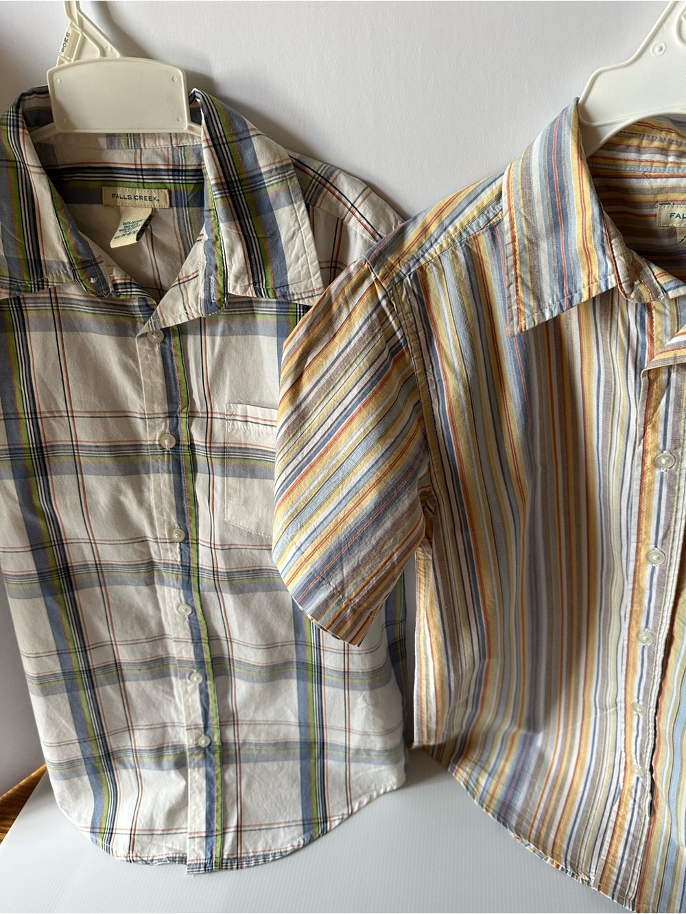 Falls Creek Boys M 8-10 Shirt Lot 2 NWT Plaid Stripe Short Sleeve Cotton
